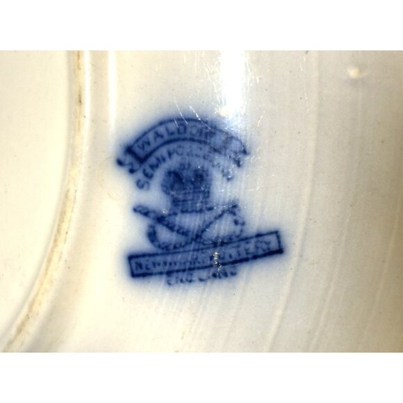 Antique New Wharf Pottery Bowl England Semi-Porcelain Waldorf Flow Blue 9" - Picture 8 of 13